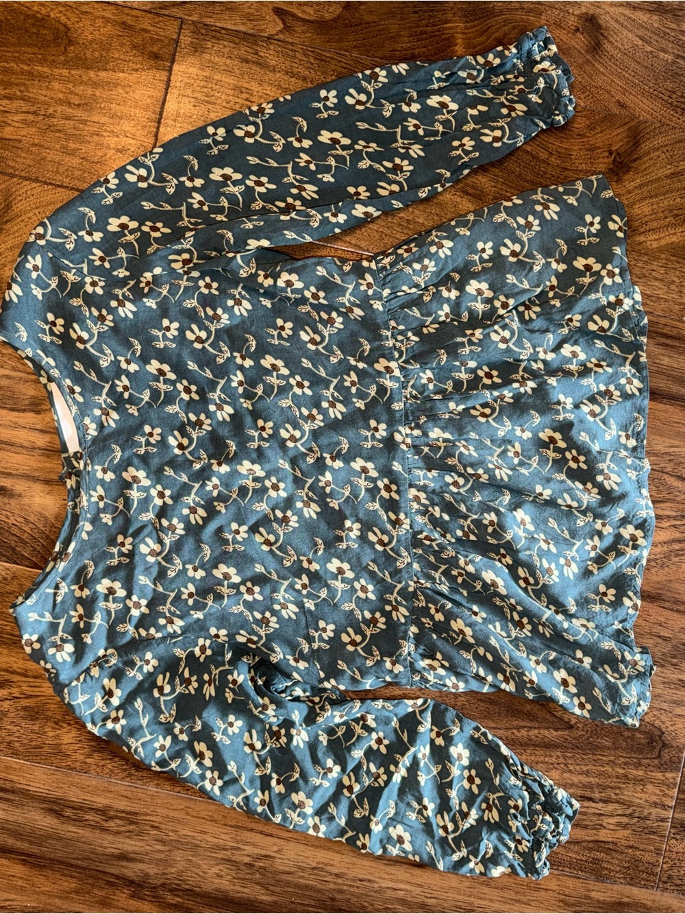 Urban Outfitters Teal Floral Long-Sleeve Peplum Top